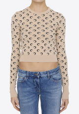 Moon Jacquard Knit Cropped Sweater