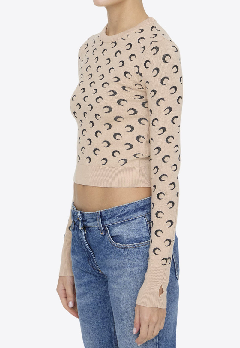 Moon Jacquard Knit Cropped Sweater