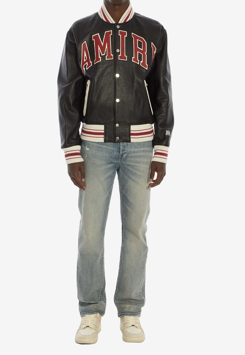 Logo Appliqué Leather Bomber Jacket