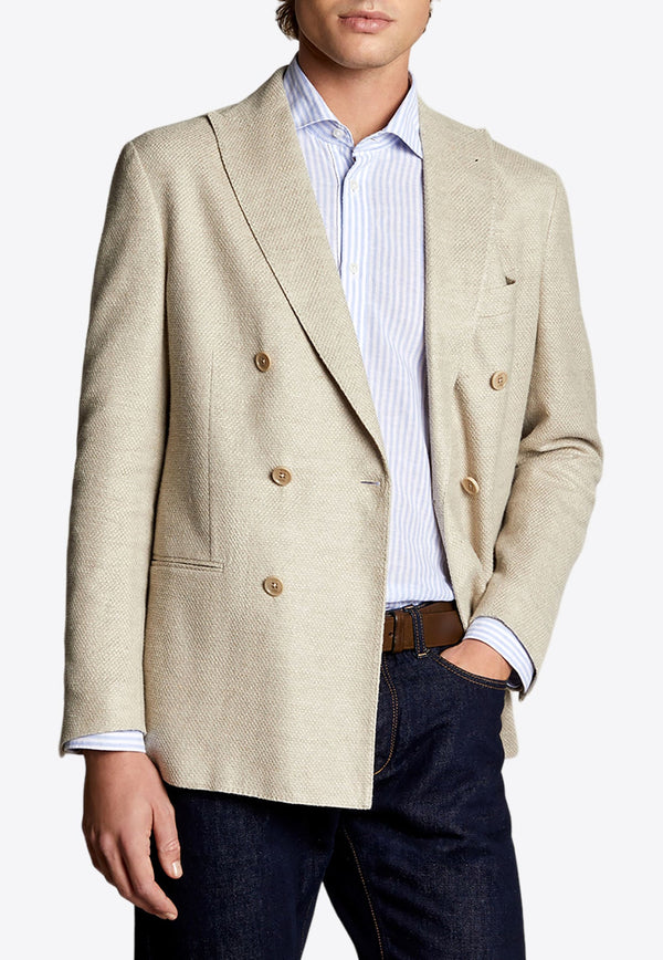 Double-Breasted Linen-Blend Blazer