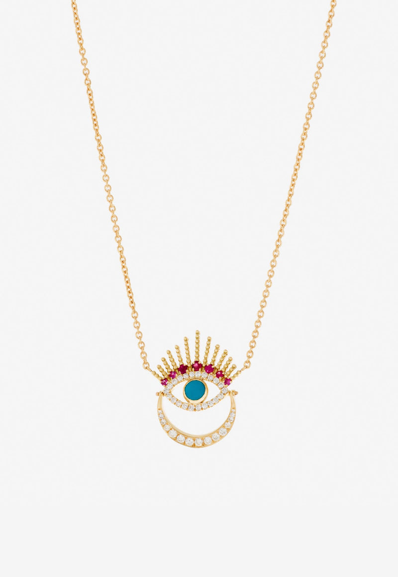 Written In The Stars Collection Serene Night - Moon Evil Eye Diamond Necklace in 18-karat Yellow Gold