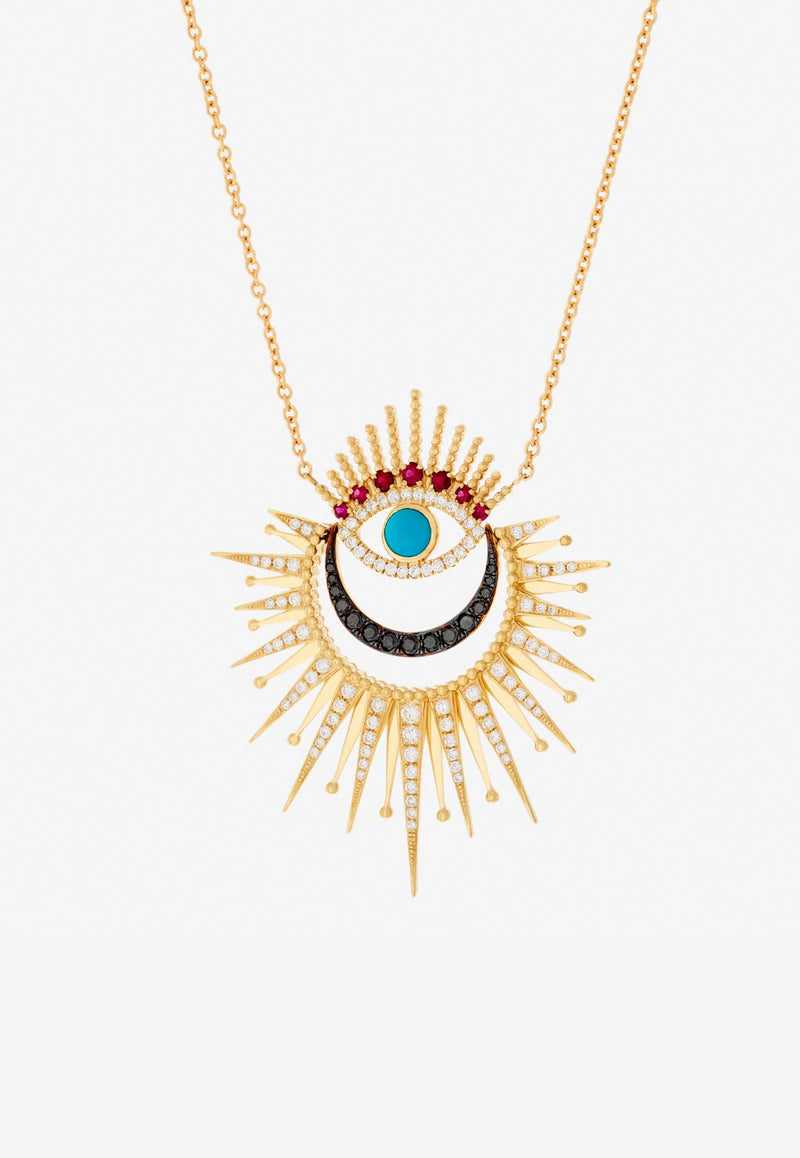 Written In The Stars Collection Maxi Luminous Evil Eye Diamond Necklace in 18-karat Yellow Gold
