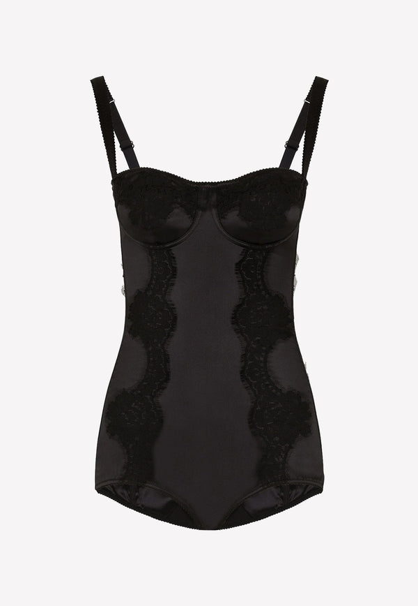 Balconette-Bar Bodysuit in Lace and Silk