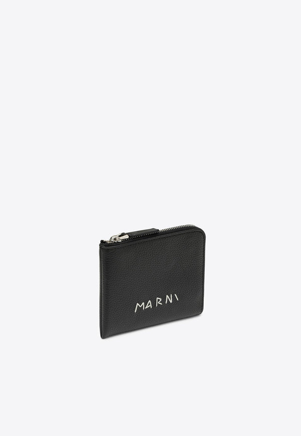 Logo Stitch Zipped Grained Leather Wallet