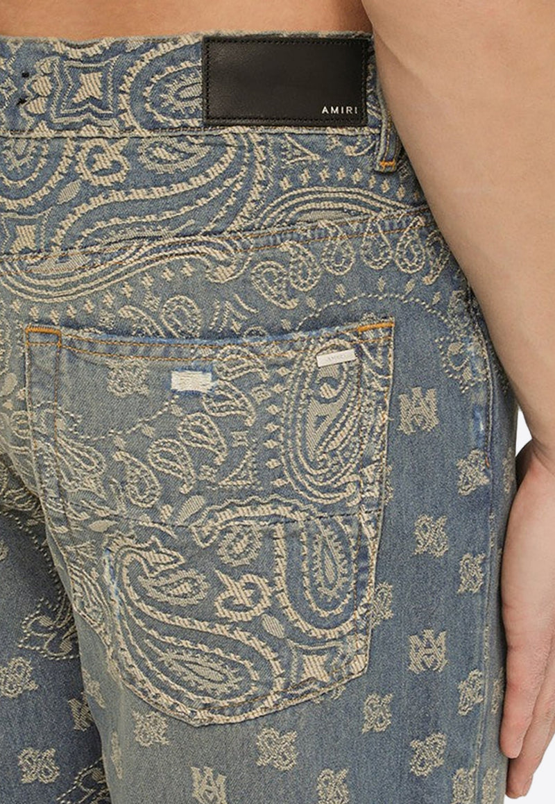 Bandana-Embroidered Straight-Leg Jeans