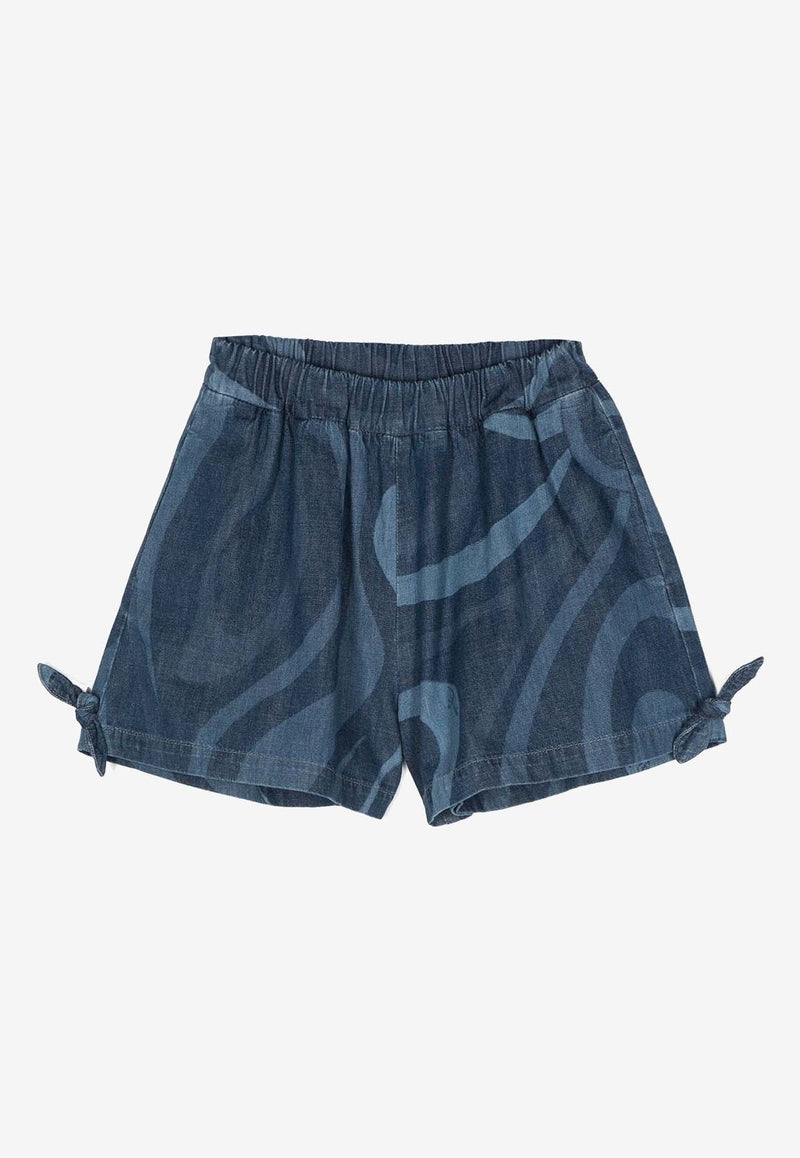 Girls Marble Print Denim Shorts