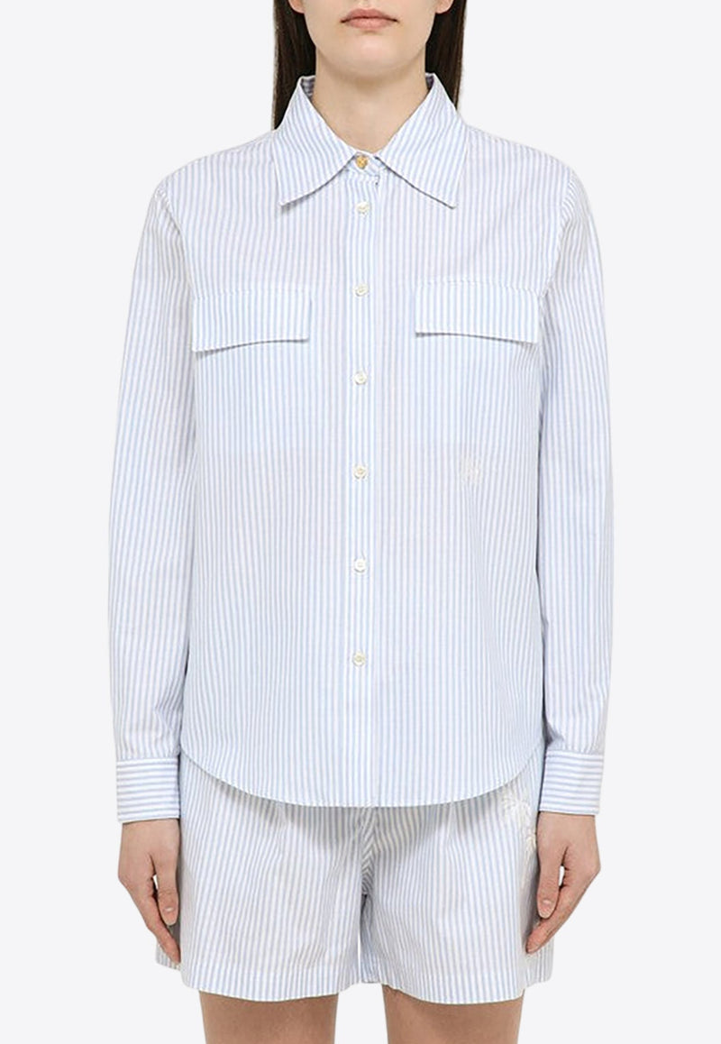 Logo Embroidered Long-Sleeved Stripe Shirt