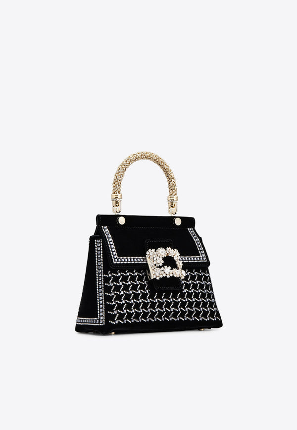 Mini Viv' Cabas Crystal Embellished Top Handle Bag in Velvet