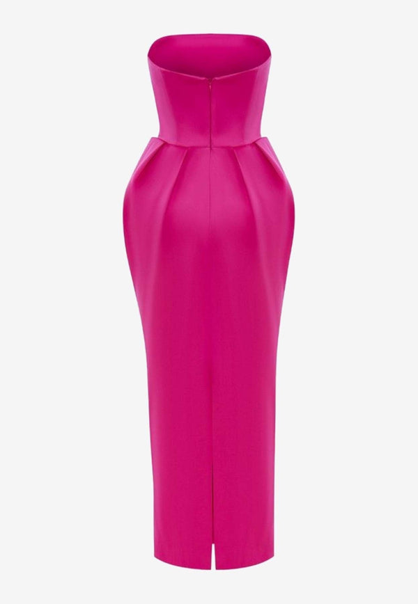 Strapless Satin Midi Dress