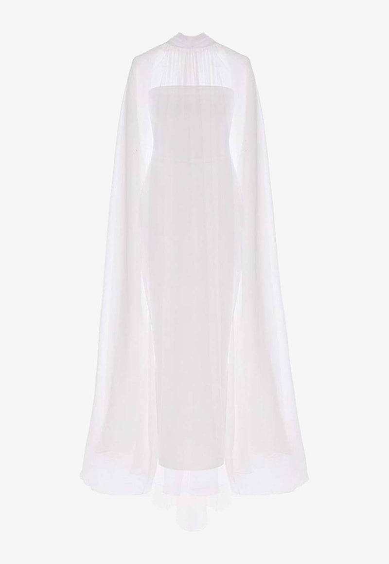 Crepe Corset Gown with Silk Chiffon Cape