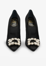 100 Flower Strass Buckle Pumps in Satin