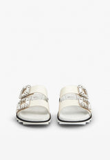 Slidy Viv' Crystal Buckle Leather Mules