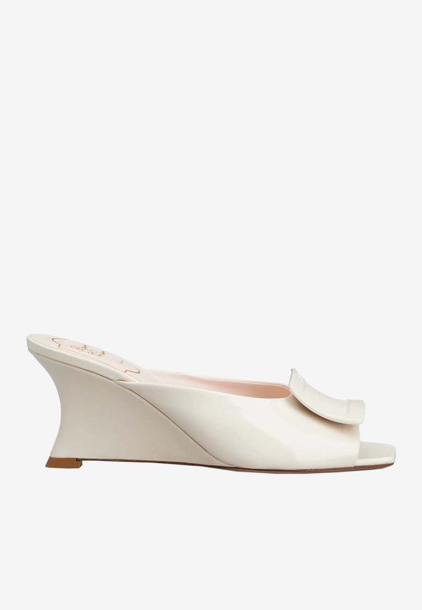 Belle Vivier 65 Lacquered Buckle Wedge Mules in Patent Leather