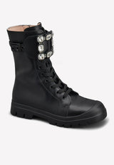 Walky Viv' Strass Buckle Lace Up Boots in Leather