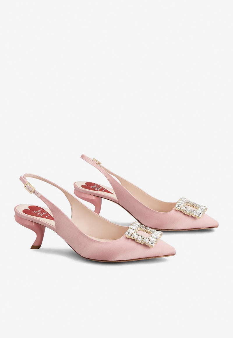 Virgule 55 Crystal Buckle Slingback Pumps in Satin