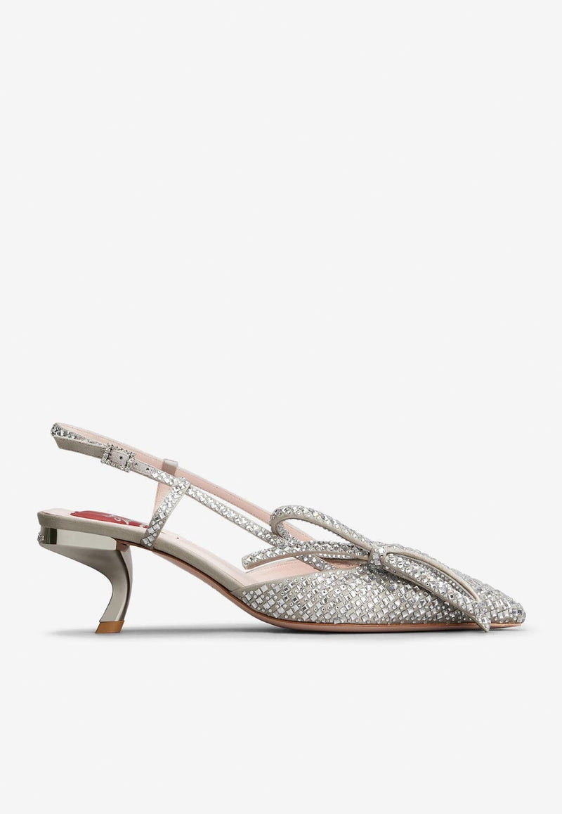 Virgule 55 Bow Crystal Embellished Slingback Pumps