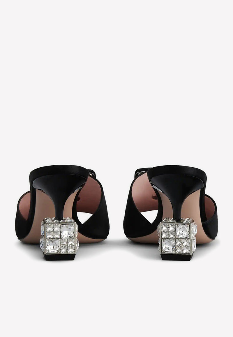 Cube 75 Crystal Heel Satin Mules