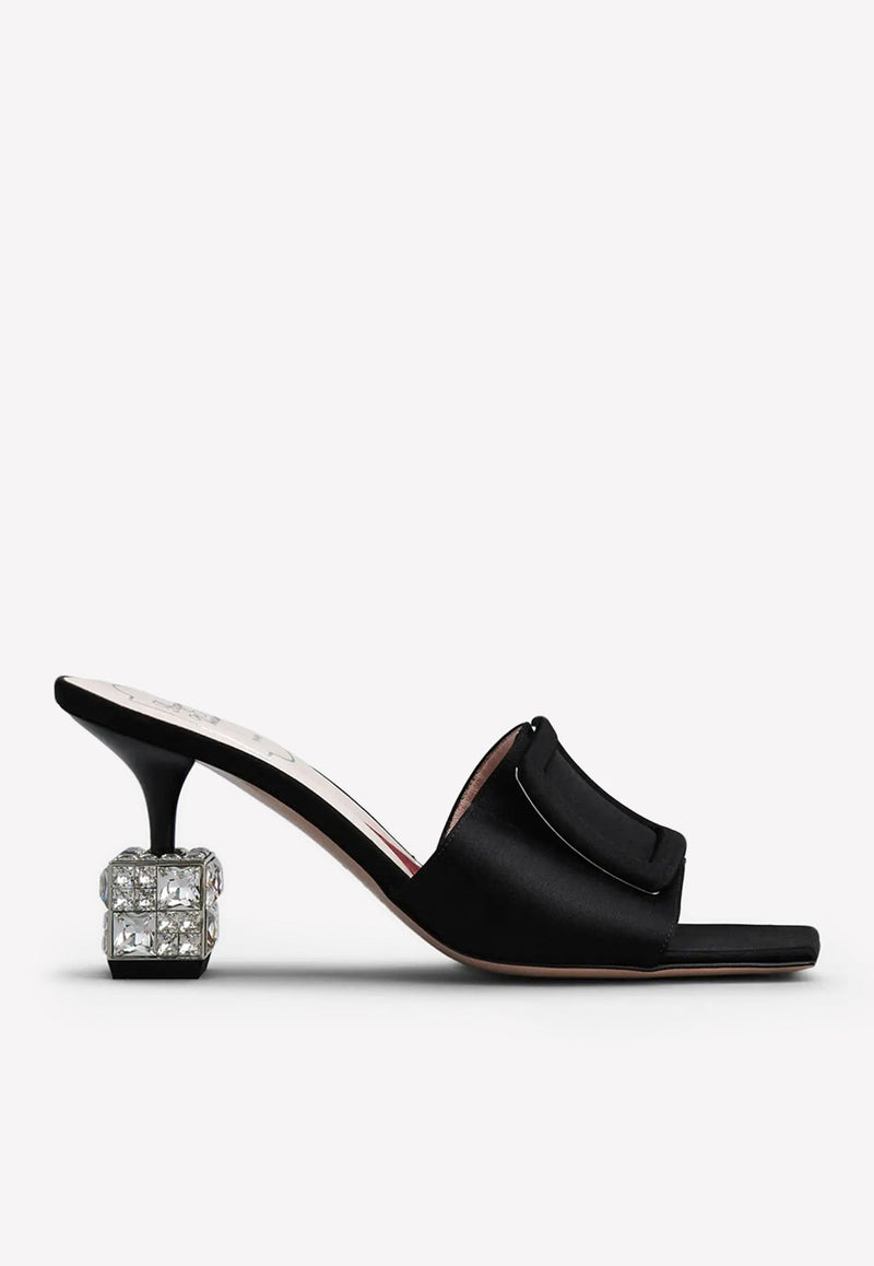 Cube 75 Crystal Heel Satin Mules