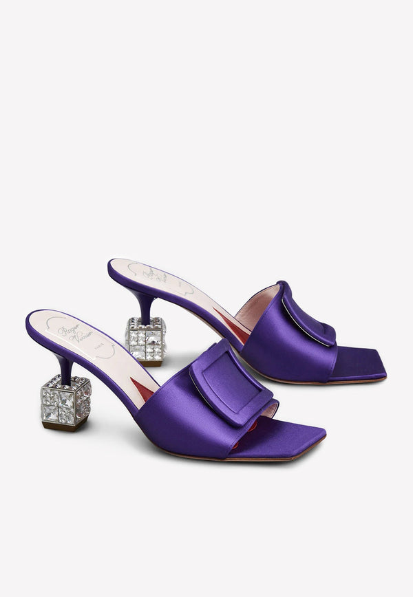 Cube 75 Crystal Heel Satin Mules