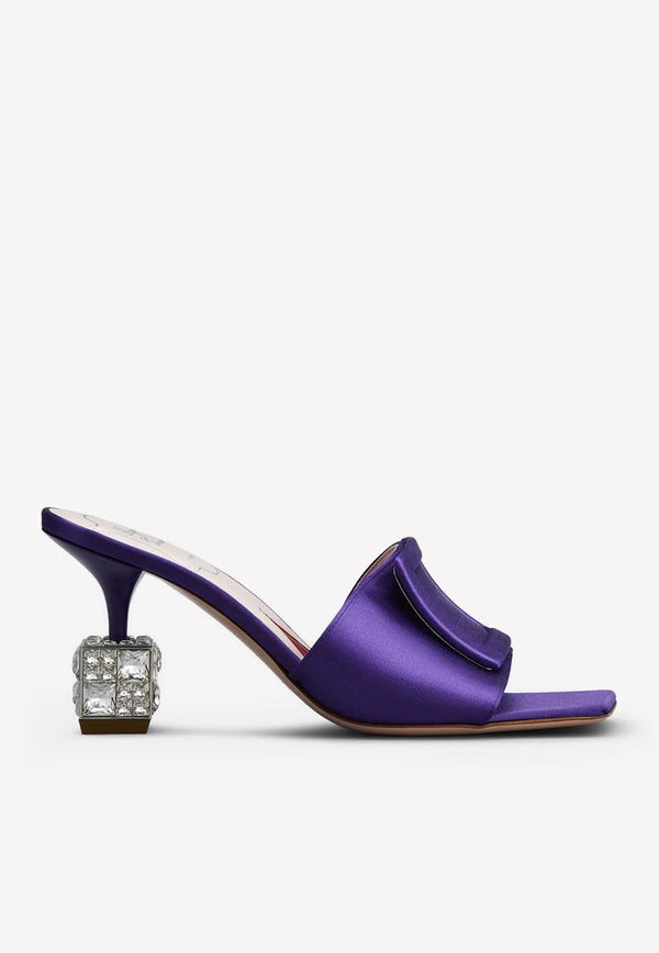 Cube 75 Crystal Heel Satin Mules