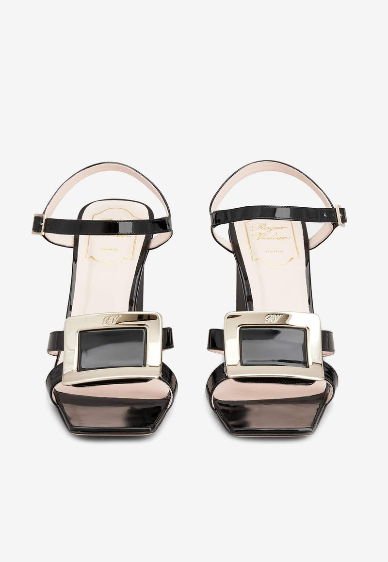 Belle Vivier 75 Metal Buckle Sandals in Patent Leather