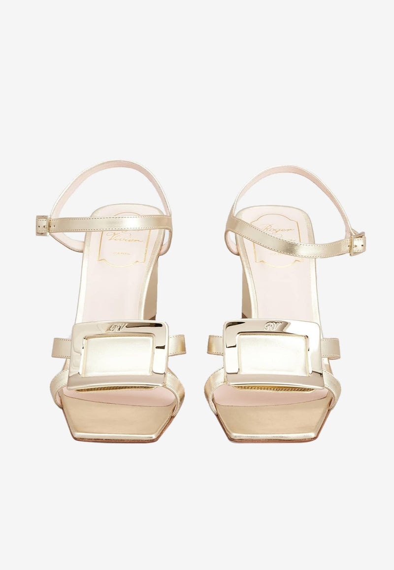 Belle Vivier 75 Metal Buckle Sandals in Metallic Nappa Leather