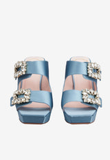 Slidy Viv' 100 Crystal Buckle Platform Mules in Satin