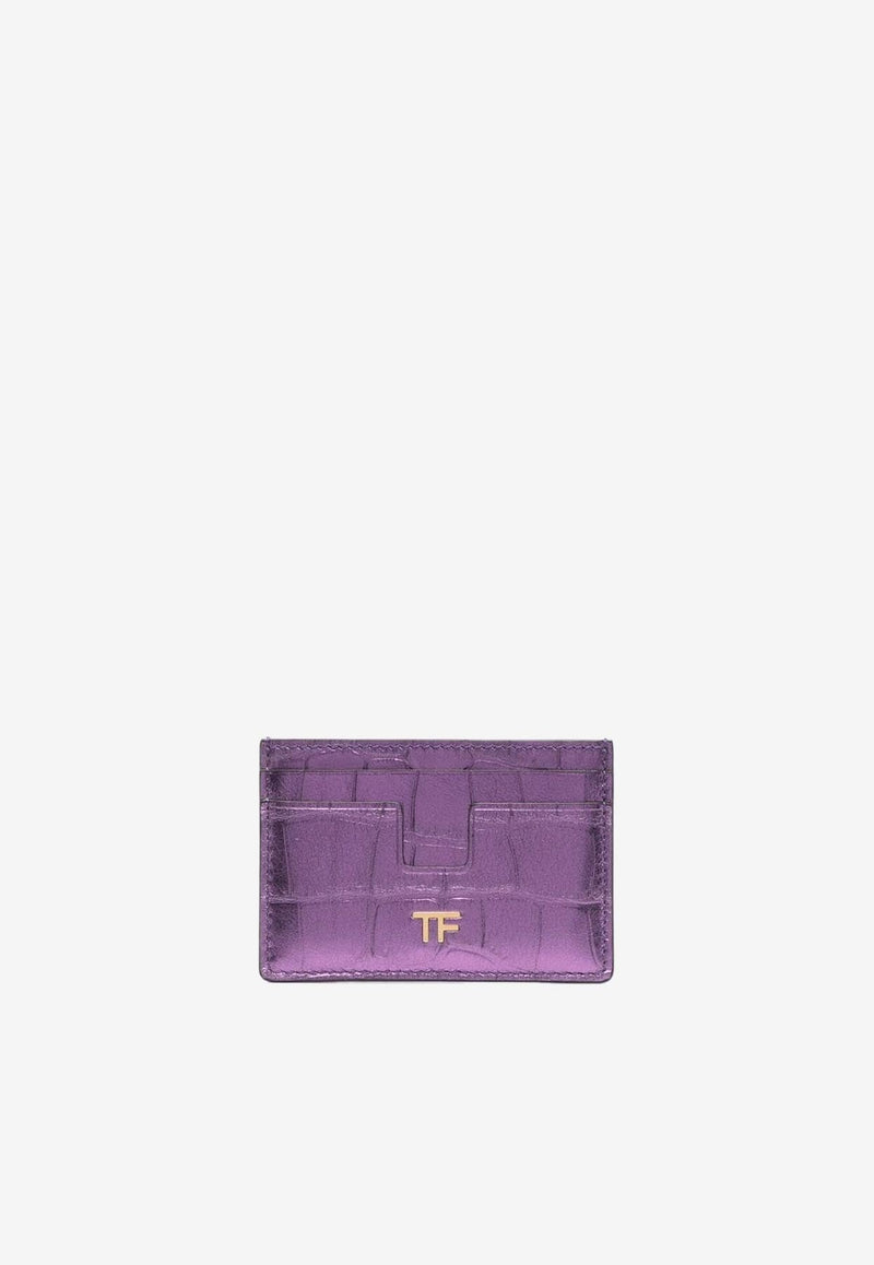 TF Cardholder in Metallic Croc Embossed Leather