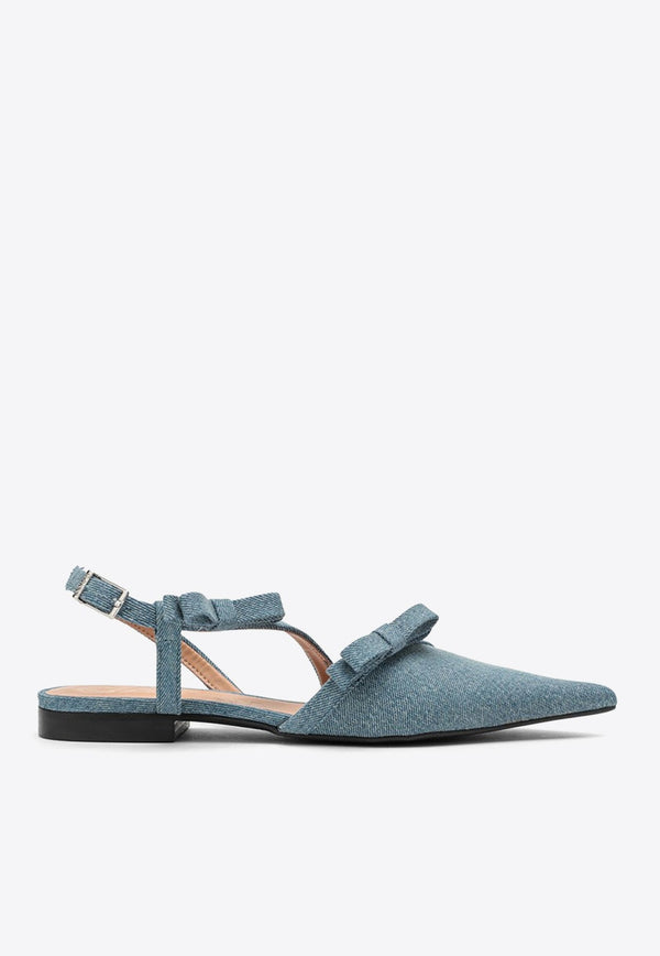 Slingback Denim Flats with Bow Detail