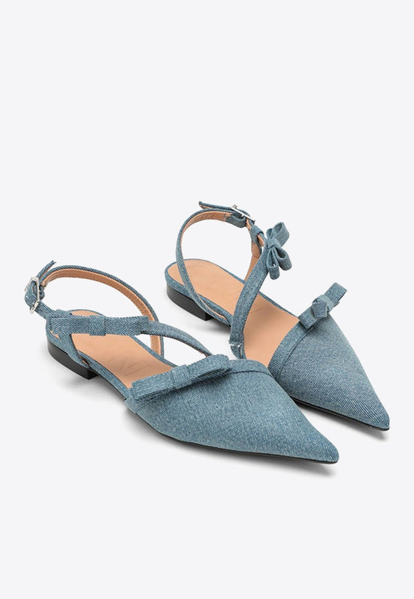 Slingback Denim Flats with Bow Detail