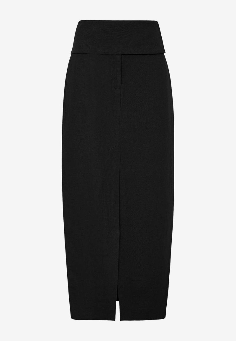 Wide Waistband Column Midi Skirt