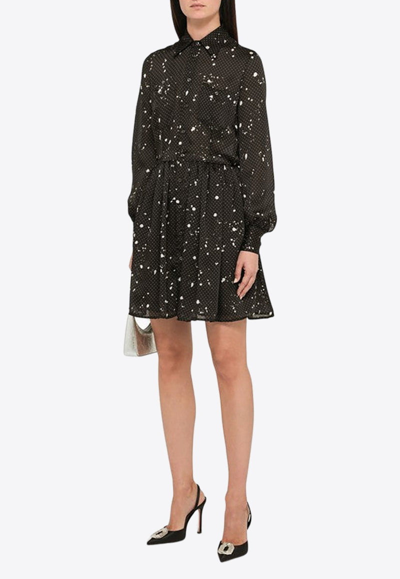 Polka-Dot Paint-Splatter Mini Shirt Dress