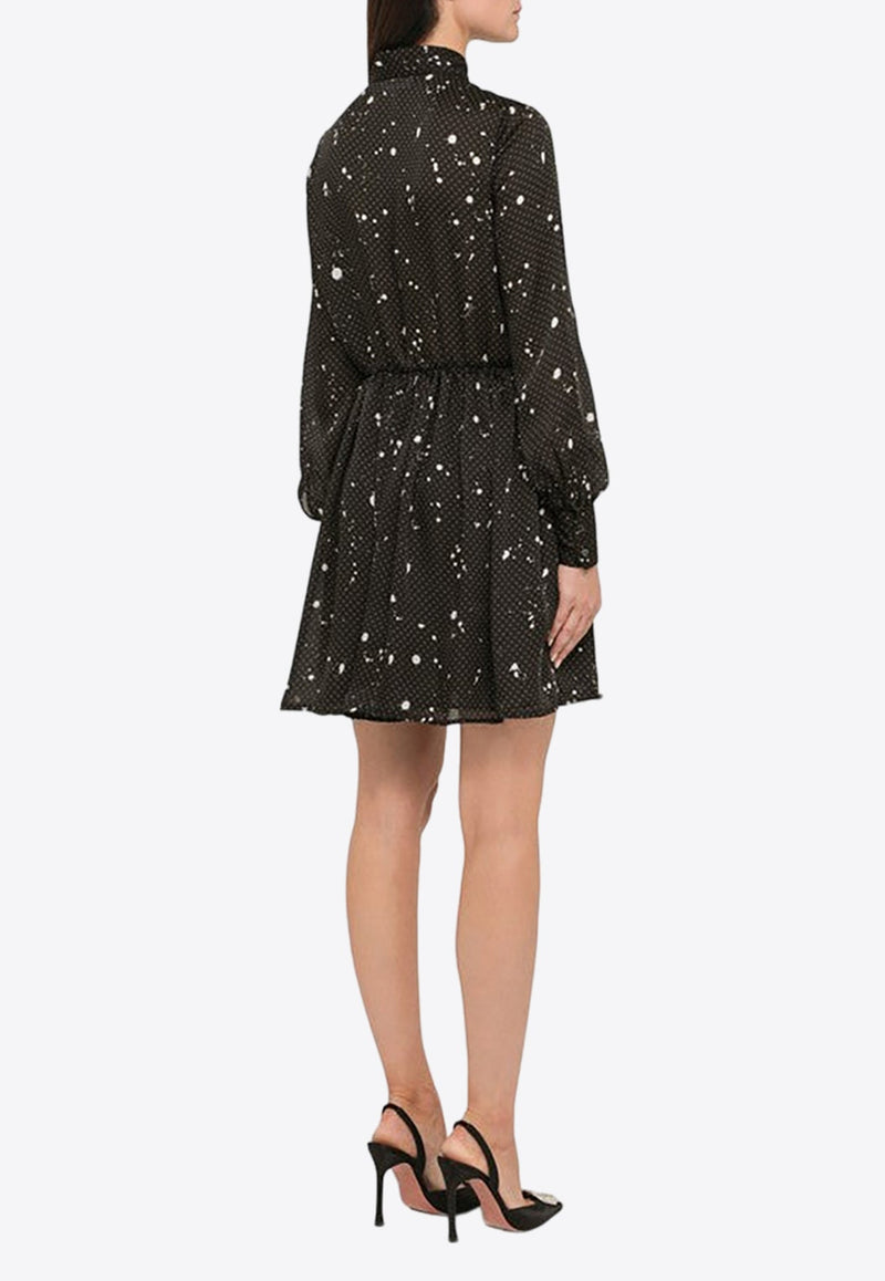 Polka-Dot Paint-Splatter Mini Shirt Dress