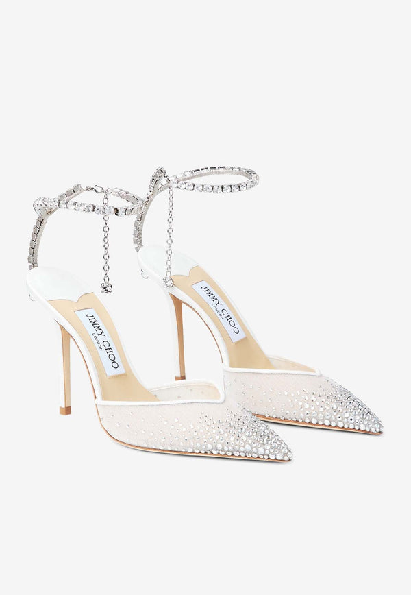 Saeda 100 Crystal-Embellished Mesh Pumps