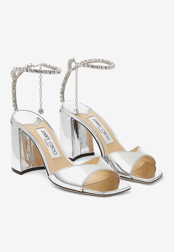 Saeda 85 Block Heel Sandals in Metallic Leather