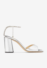 Saeda 85 Block Heel Sandals in Metallic Leather