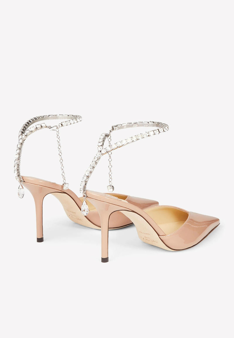 Saeda 85 Patent Leather Pumps with Crystal Chain