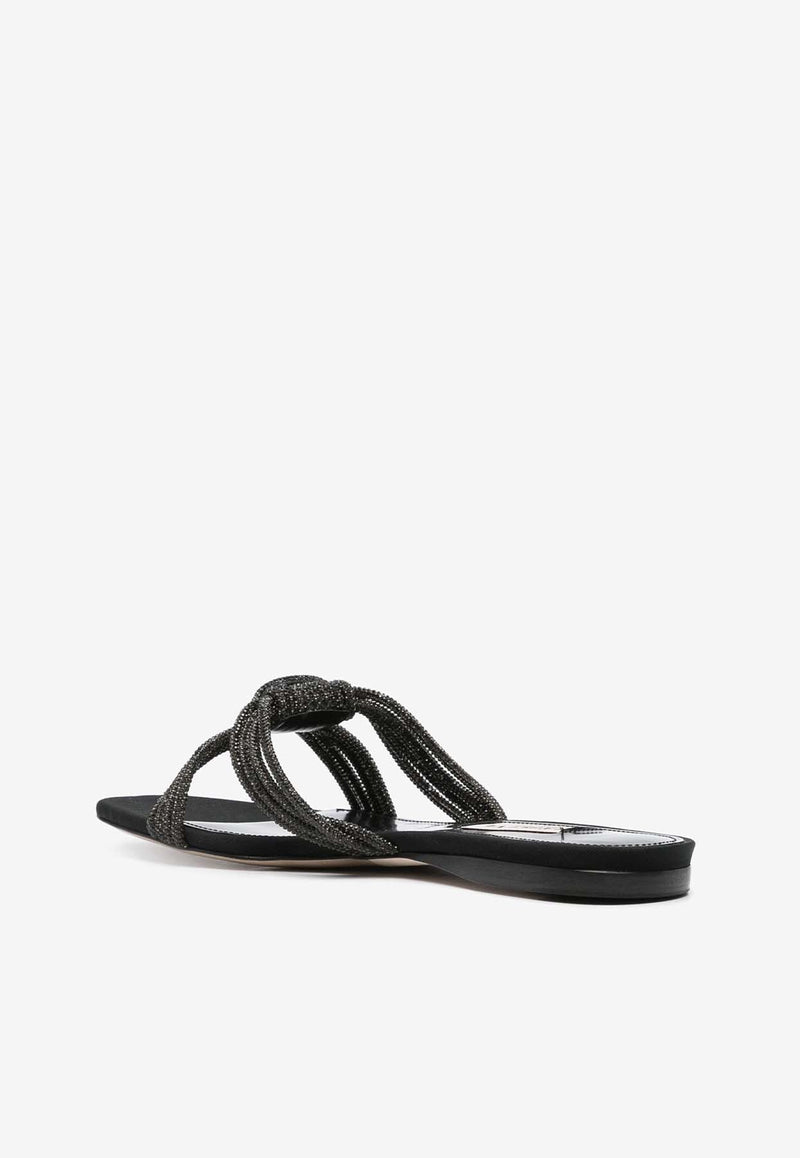 Capri Crystal Knotted Flat Sandals