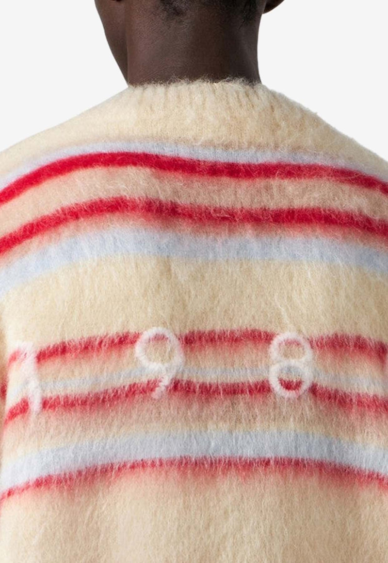 Striped V-neck Logo Cardigan