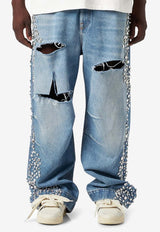 Y2K Crystal-Embellished Distressed Jeans