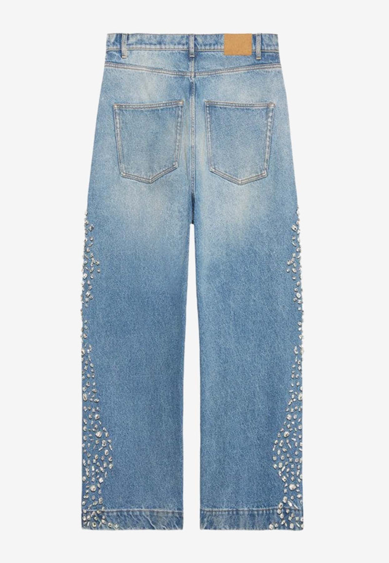 Y2K Crystal-Embellished Distressed Jeans