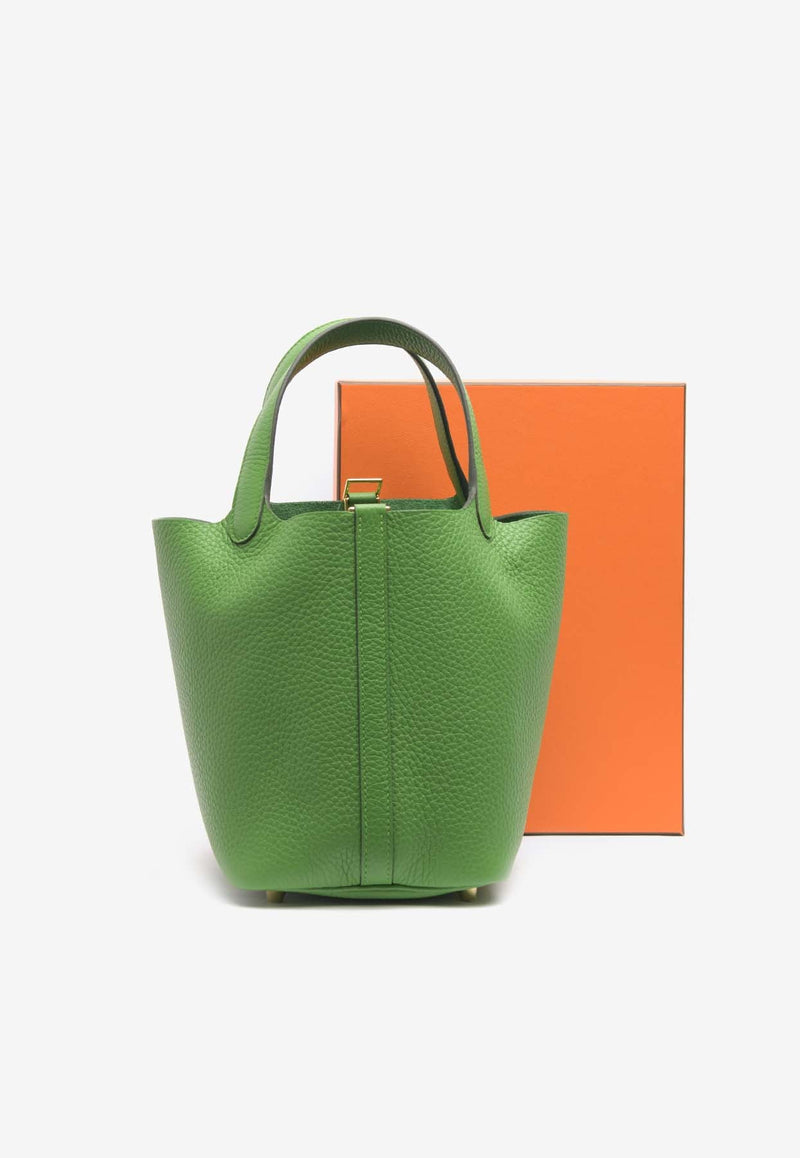 Picotin 18 in Vert Yucca Clemence Leather with Gold Hardware