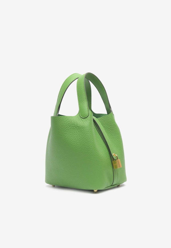 Picotin 18 in Vert Yucca Clemence Leather with Gold Hardware