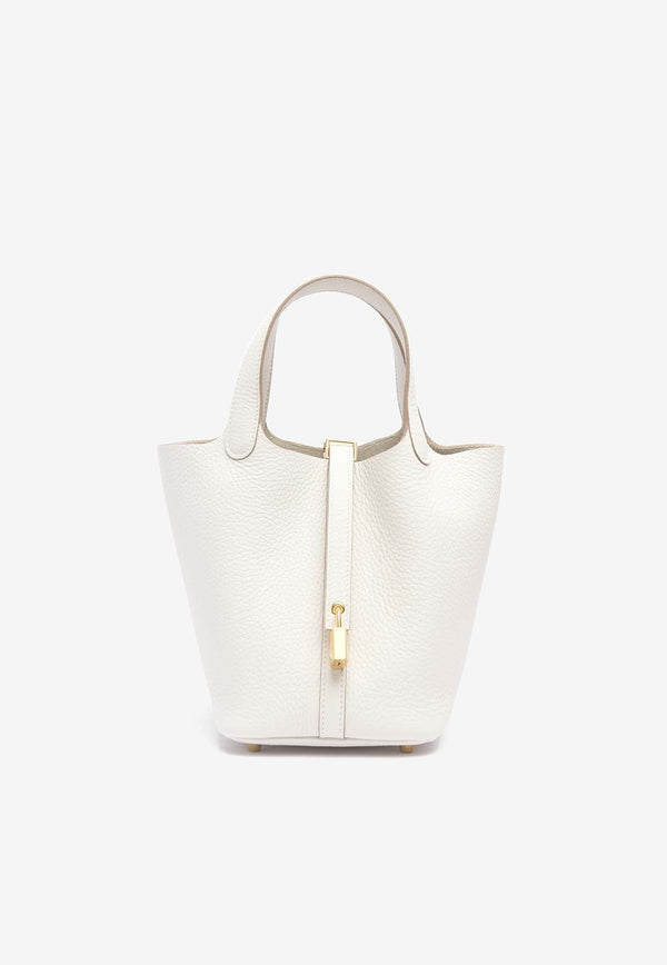 Picotin 18 in Gris Pale Clemence Leather with Gold Hardware