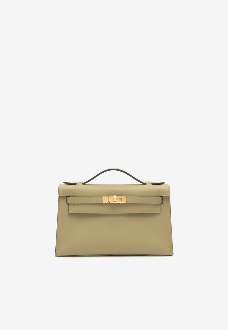 Kelly Pochette Clutch Bag in Beige de Marfa Swift with Gold Hardware