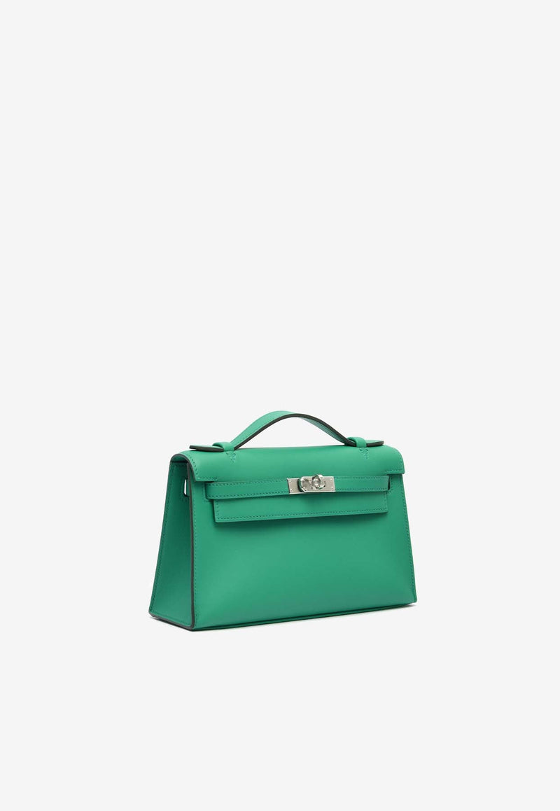 Kelly Pochette Clutch Bag in Vert Vertigo Swift with Palladium Hardware