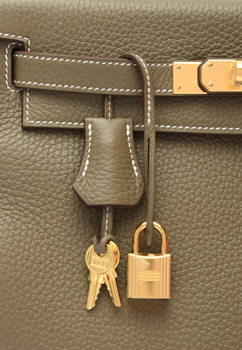 Kelly Retourne 28 in Etoupe Clemence Leather with Gold Hardware
