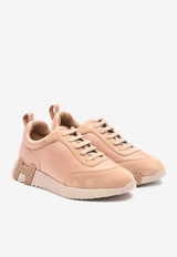 Bouncing Low-Top Sneakers in Rose Satin and Rose Perle Suede