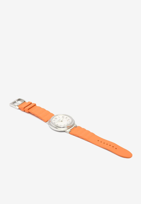 Large Hermès Cut 36mm Watch in Orange Rubber Strap