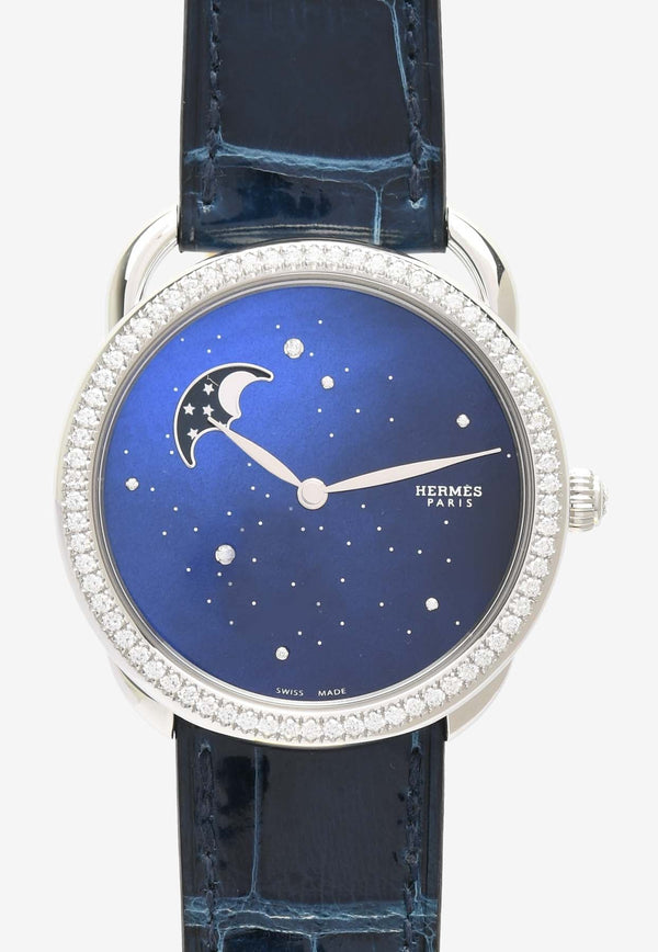 Large Arceau Petite Lune 38mm Watch in Shiny Alligator Single Tour Strap and Diamond Bezel